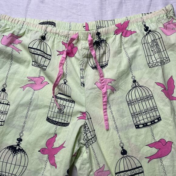 Nick & Nora Green Birds and Birdcage Print Pajama Top and Bottom Set XXL Cotton - Picture 6 of 7